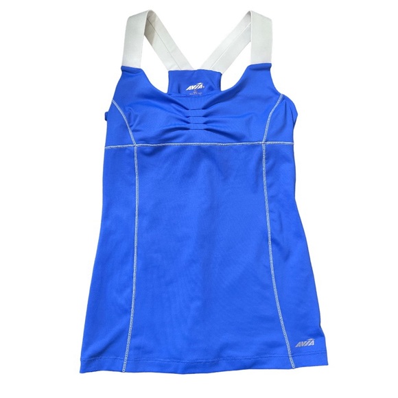 AVIA Racer Back Tank With Ruched Front & Shelf Bra Bluebell Blue Size Small - Picture 1 of 7